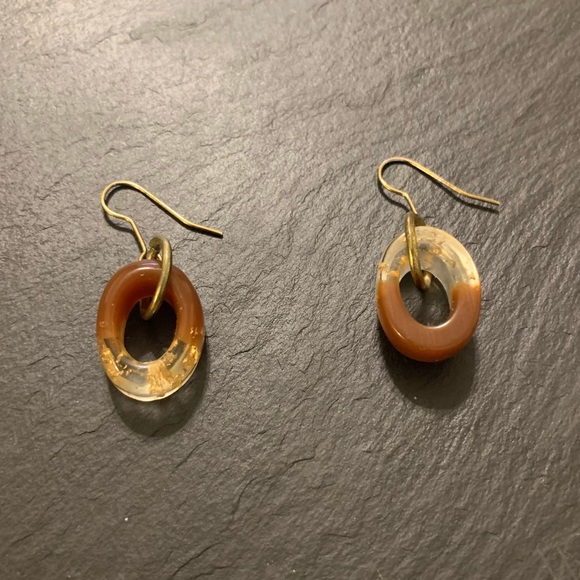 Amber Carmel Clear Resin Gold Tone Nugget Accent Dangle Earrings - Picture 8 of 11